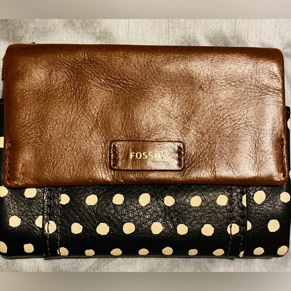 Fossil Bags Fossil Sydney Leather And Polka Dot Wallet Poshmark
